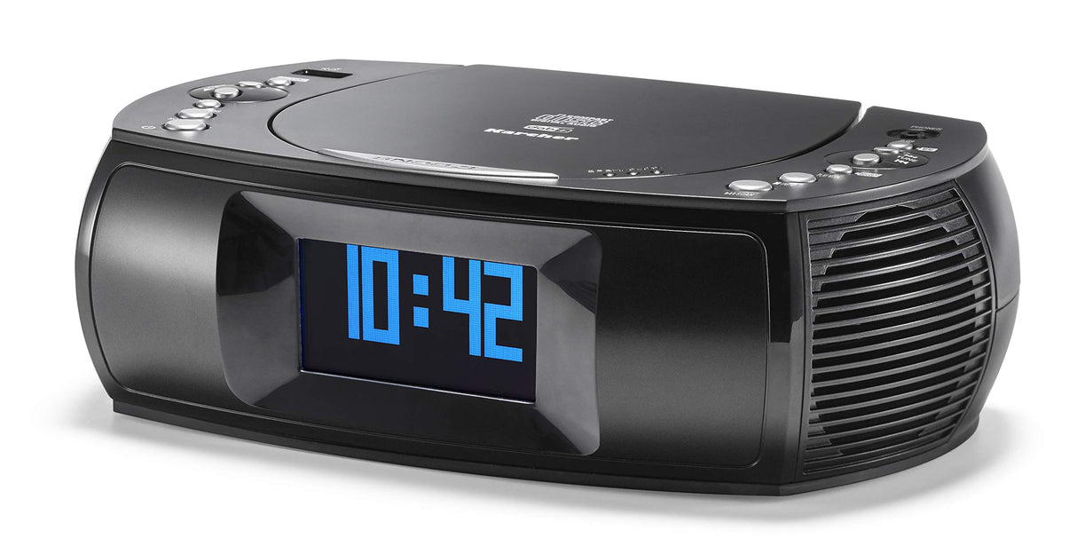 Karcher UR 1309D - Radio Despertador Digital con Reproductor MP3/CD y Dab Plus Radio, Despertador con Dos alarmas Ajustables, Pantalla Regulable, Radio Reloj, función de Carga USB, Radio Negra con