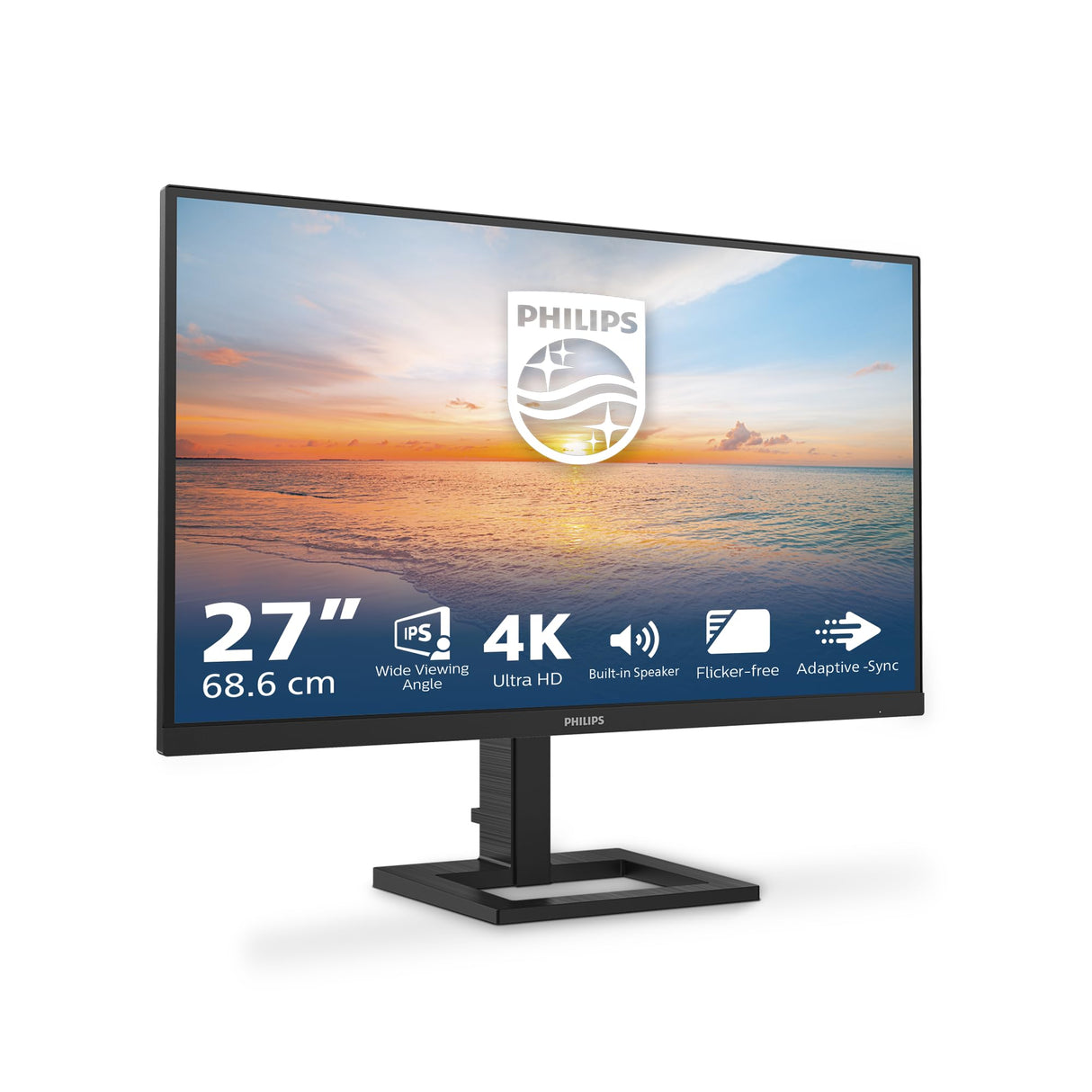 Philips 27E1N1800A Monitor 27" UHD, WLED, 60Hz, IPS, 4 ms GtG, HDR10, Adaptive Sync., Altavoces, (3840x2160, 2X HDMI 2.0, 1x DP 1.4) Negro