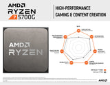 AMD Ryzen 7 5700G Procesador ( tarjeta gráfica Radeon integrada, 8 C/16 T, 65W TDP, Socket AM4, 20MB Caché, Reloj de aumento máx. hasta 4.6 Ghz,con ventilador Wraith Stealh)