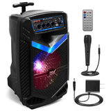 PYLE Sistema de Altavoces, PA, 400W, Bluetooth, portatil, Recargable, Exteriores, subwoofer de 8”, Tweeter de 1”, función de grabación, micrófono, Luces de Fiesta, Radio USB/SD, Color Negro