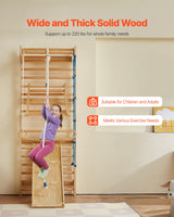 VEVOR-8 en 1 Kit de Escalada Niveles Pared, Tobogán, Barra de Dominadas, Anillas de Gimnasio, Columpio y Escalera de Cuerda, Color Madera (15 Levels Solid Wood Indoor Jungle Gym)