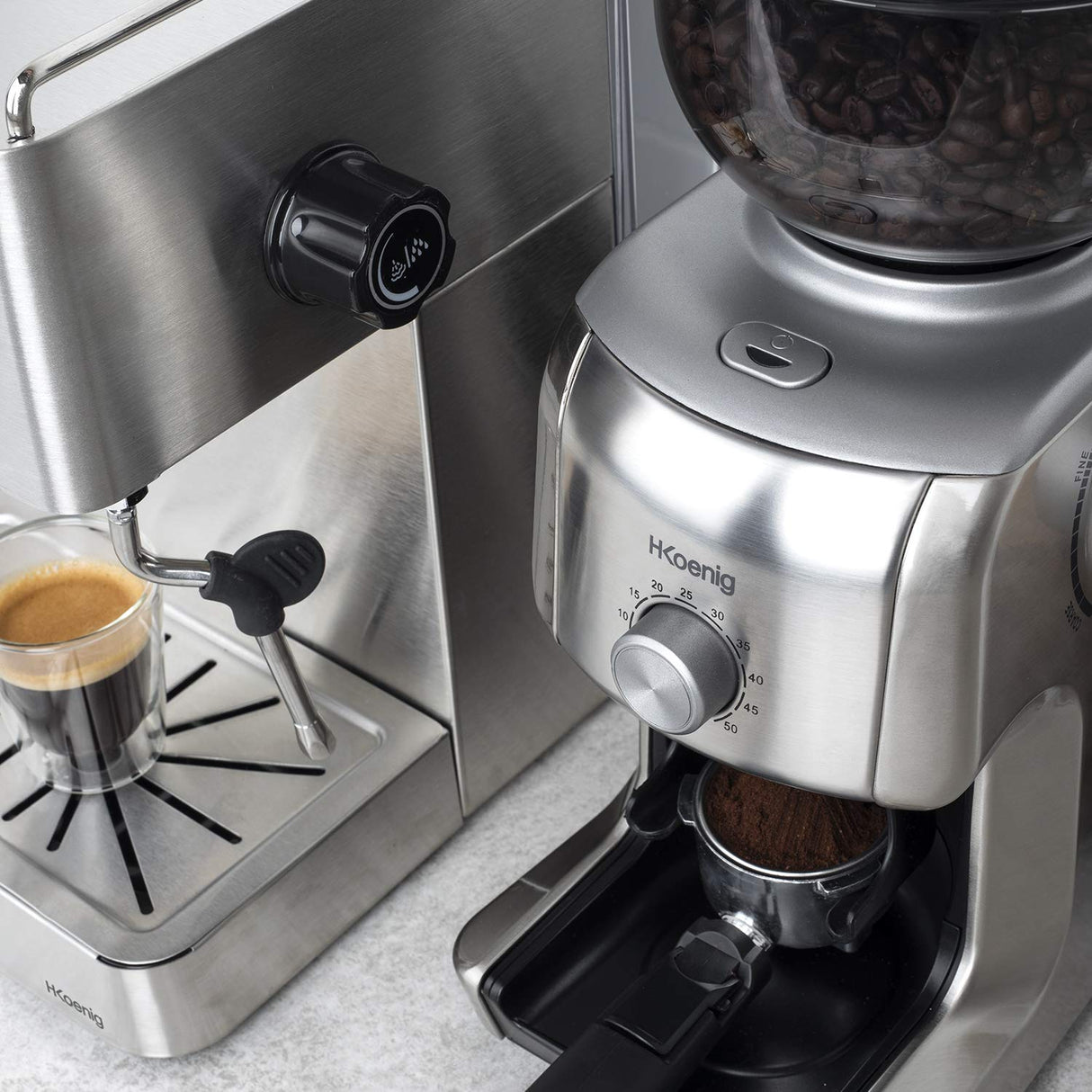H.Koenig Molinillo de café eléctrico profesional GRD830, Trituradora pro, Sistema de molido cónico, 16 tamaños de molido, Potencia 130W, 400g, Molinillo extraíble, Cuerpo de aluminio, Fácil limpieza