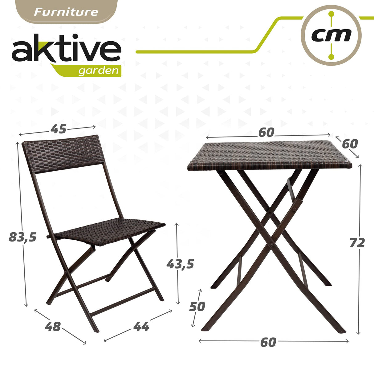 Aktive 61121 - Conjunto mesa y sillas jardín 2 personas | Incluye mesa 60x60x72 y Dos sillas 47x83,5 | Mesa y sillas terraza pequeña ligero y cómodo | Uso en interior y exterior