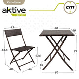 Aktive 61121 - Conjunto mesa y sillas jardín 2 personas | Incluye mesa 60x60x72 y Dos sillas 47x83,5 | Mesa y sillas terraza pequeña ligero y cómodo | Uso en interior y exterior