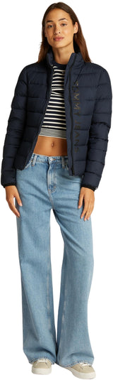 Tommy Jeans Cazadora de plumas Mujer Down Printed con cuello alto, Azul (Dark Night Navy), M