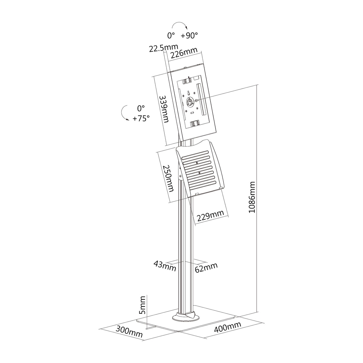 PureMounts® Soporte para Tableta con Carcasa de Acero con Cerradura para iPad 5/6/7/8/9/ iPad Air 9.7"/ 10.5"/10.9"/ iPad Air 9.7"/10.5"/11" y Samsung Tab A 10.1 (2019)/ Tab A7/ S6 Lite 10.4", Negro