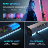 NEEWER RGB2 - Varita Luminosa LED RGB + Barndoor de Metal, Mango, Control de Barra táctil/App/2.4G, portátil magnética Recargable, Tubo para vídeo/Foto Regulable, 2500K-10000K CRI98+ 18 escenas