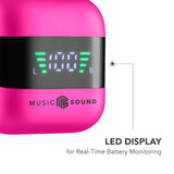 Music Sound, Spark - Auriculares TWS, Bluetooth, inalámbricos, Pantalla LED, Play Time 30 Horas, emparejamiento automático, Controles táctiles en los Auriculares, Rosa