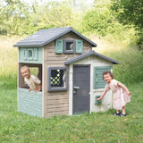 Smoby- Casita Infantil EVO Friends House Smoby Life- Extra Espaciosa, Material Reciclado (50%), Puerta de Entrada, contraventanas, Resistente a los Rayos UV, A Partir de 2 años (7600810205)