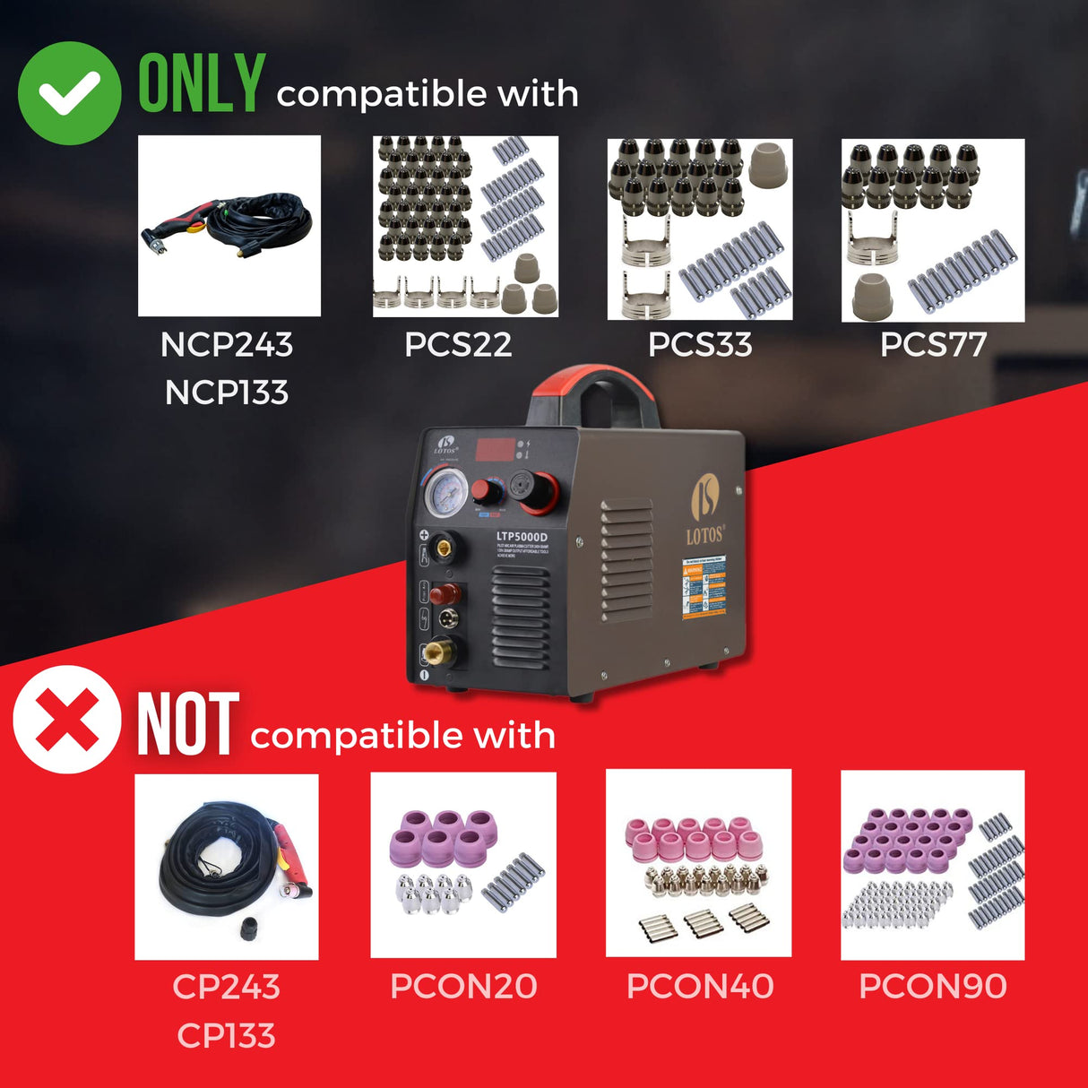 Lotos LTP5000D 50 Amp Non-Touch Pilot Arc Plasma Cutter, Dual Voltage 110V/220V, 1/2 Inch Clean Cut by Lotos Technology