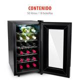 alpina Vinoteca - 230V - 18 Botellas/50L - Vinoteca - Temperatura regulable 11°C a 22°C - Puerta de Cristal e Iluminación Interior - Poco o Ningún Ruido - Negro