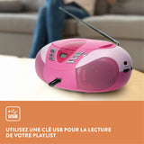 Lenco SCD-37 - Reproductor de CD para niños con conexión USB, MP3 y 2 Fuentes de alimentación RMS de 1,5 W, Funciona con Pilas y Red, Color Rosa