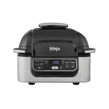 Ninja Foodi Parrilla de interior y Freidora de aire, 5,7 l, 5 funciones de cocción, Freír con aire, Parrilla, Asar, Hornear y más, piezas aptas para lavavajillas, en negro y plata, AG301EU