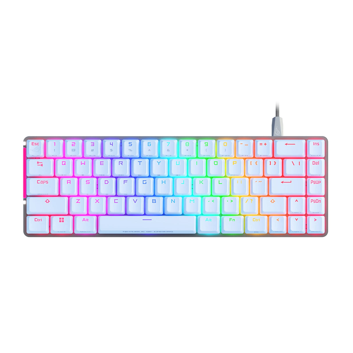 ASUS ROG Falchion Ace - Teclado Gaming Mecánico RGB 65% Compacto, ROG NX Red lubricados y Estabilizados, Teclas ABS, Conexión con KVM, Tres Ángulos, Funda, Blanco, Versión en español
