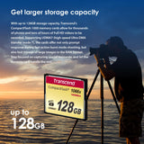 Transcend 128GB CompactFlash 1000 Memory Card, hasta 160/120 MB/s, Suitable para grabación de Video en resolución Ultra Alta Full HD, 3D y 4K UHDTV TS128GCF1000