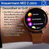Knauermann Neo 2 (2025) – Oro Redondo – Reloj Sanitario smartwatch – ECG – Función HRV – BT Bluetooth – Apnea del sueño – Presión Arterial – Correa de Piel de Vacuno Rosa, Durchmesser: 40 mm,
