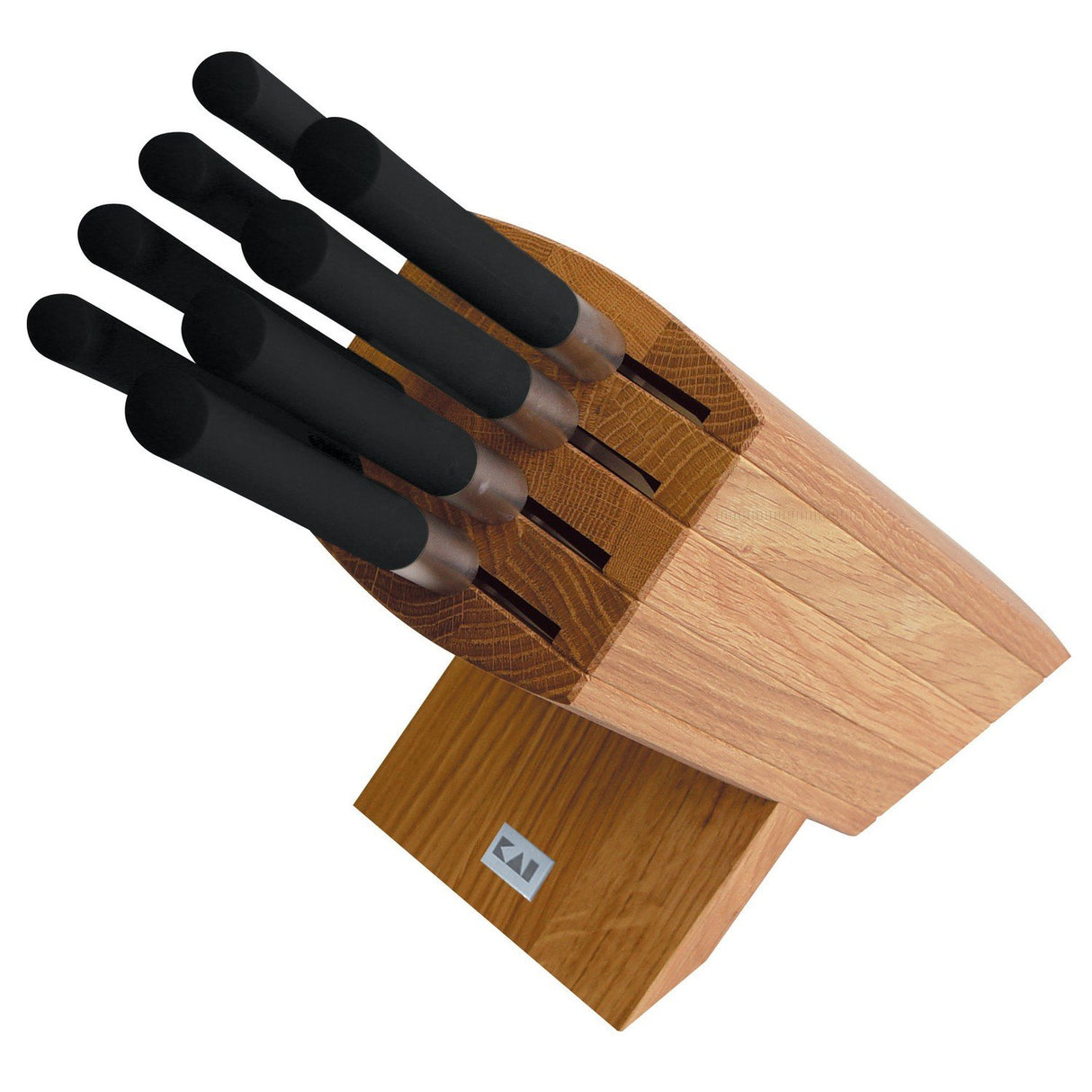 KAI Wasabi Black Bloque de cuchillos de roble equipado con 8 cuchillos, desmontable para limpieza - Dimensiones 31 x 18 x 34 cm - Juego completo de cuchillos de cocina