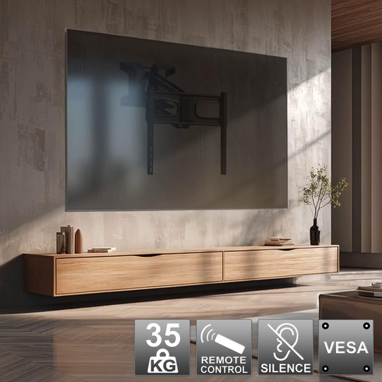 Maclean Soporte de Pared Eléctrico para TV de 37-70" | Altura Ajustable con Mando a Distancia | para Montaje sobre la Chimenea | Máx. VESA 600x400 | hasta 35 kg | MC-891