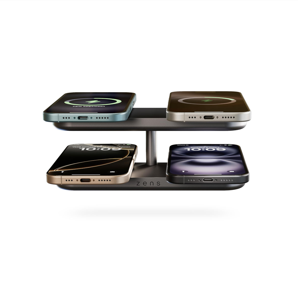 Zens Otterbox Quattro Wireless Charger Pro 4, Cargador inalámbrico MagSafe y Qi2 de 15 W para iPhone/AirPods, Incluye Adaptador de Corriente de 65 W (EU/UK/US) y Cable Integrado de 1,5 m, Negro