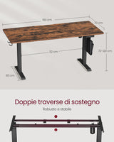 VASAGLE Escritorio Eléctrico de Altura Regulable, 60 x 160 x (72-120) cm, Ajuste Continuo, Función de Memoria con 4 Alturas, Marrón Rústico LSD176X01V1