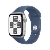 Apple Watch SE de 2.ª generación GPS Smartwatch con Caja de Aluminio en Plata de 44 mm y Correa Deportiva Azul Denim - Talla S/M. Monitores de entreno y sueño y Resistencia al Agua