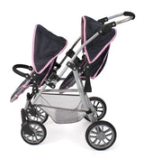 Bayer Chic 2000 - Cochecito para muñecas Twinny, Cochecito Doble para Dos muñecas, Cochecito Gemelo para niños de 4 a 8 años, Melange Gris-Azul Marino