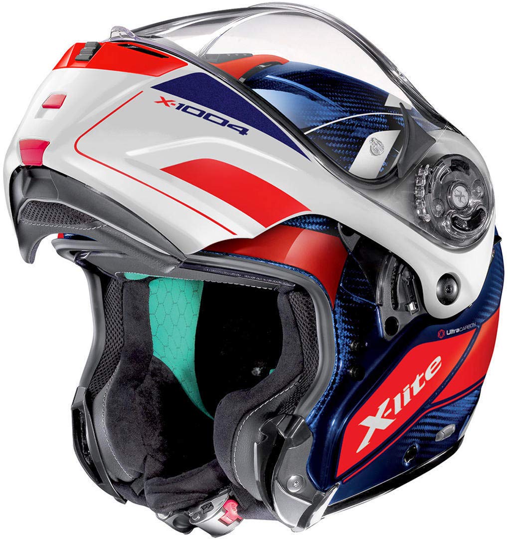 X-Lite X-1004 Ultra Carisma Carbón Tint Blue Glossy White Chin Guard S