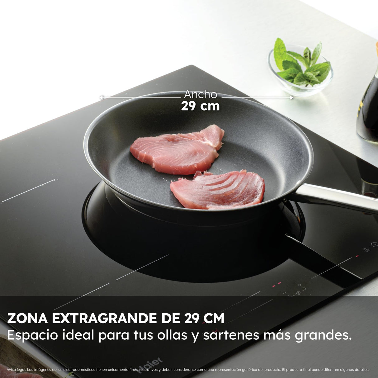 Haier Series 4 HAIDSJ63MC Placa de Inducción, 3 Fuegos, Ancho 60cm, Panel de control táctil Multislider, Conectividad WIFI, 9 niveles de potencia, Paellero Doble Corona, Potencia 7,1KW, Cristal Negro