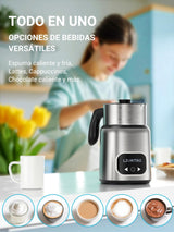 Livatro Espumador De Leche Eléctrico Con Doble Taza 600ml & 400ml, Espumador Leche Eléctrico Que No Quema La Leche, Lavavajillas,Acero Inoxidable,Para Leche Caliente Y Fría,Chocolate Y Comida De Bebé