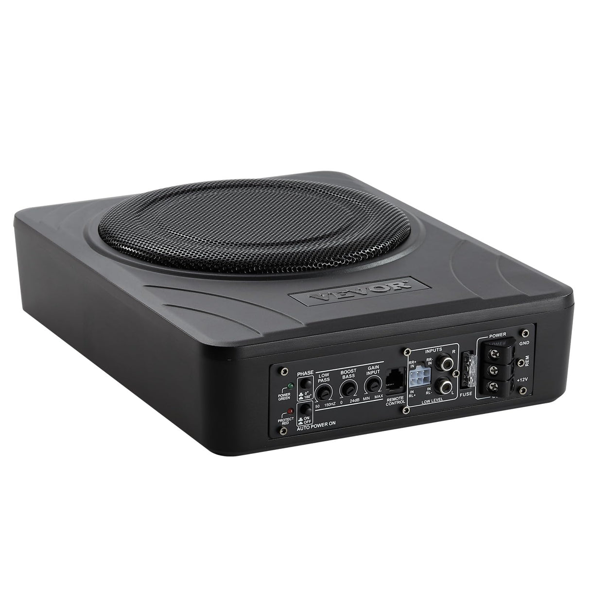 VEVOR Subwoofer para Debajo del Asiento para Automóvil 203 mm 300 W Altavoz Compacto para Coche Amplificador Incorporado Entrada Bajo Controlador de Volumen Control Remoto con Cable