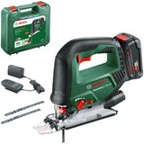 Bosch sierra de calar con batería AdvancedSaw 18V-140 motor Brushless; profundidad de corte en madera/acero/alu:140 mm/10 mm/20 mm; 3 hojas; 18V; con batería y cargador de 2,0 Ah