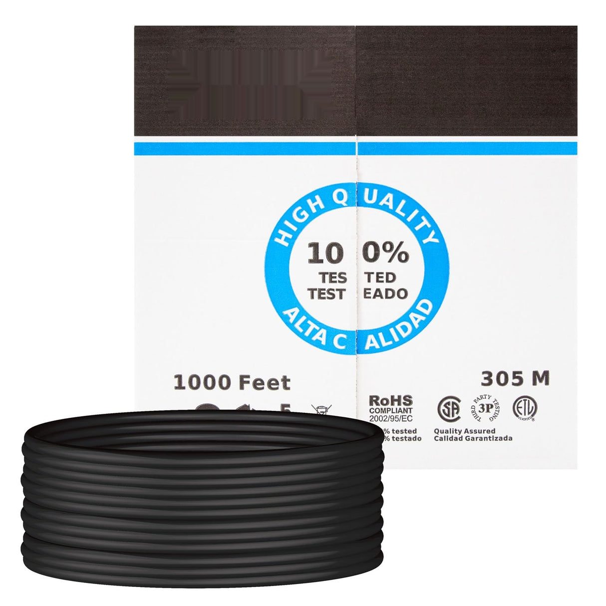 Cable de red Cat.5e UTP rígido AWG24 exterior 305 m, ideal para conexiones rápidas y estables en instalaciones exteriores.