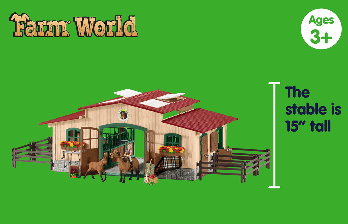 Schleich 42195 Caballeriza con Caballos y Accesorios, a Partir de 3 años, Farm World - playset, 96 Piezas