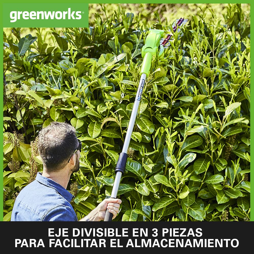 Greenworks G40PHAK2 Cortasetos Pértiga a Batería Eje Divisible, Cuchillas Doble Acción 51 cm, Corta Ramas 18 mm Grosor, Pivote Cabezal 125°, 3000 spm, Batería 40 V 2 Ah y Cargador