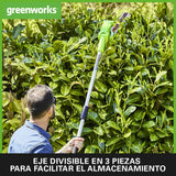 Greenworks G40PHAK2 Cortasetos Pértiga a Batería Eje Divisible, Cuchillas Doble Acción 51 cm, Corta Ramas 18 mm Grosor, Pivote Cabezal 125°, 3000 spm, Batería 40 V 2 Ah y Cargador