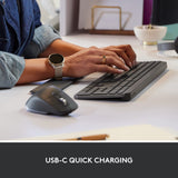 Logitech MX Keys Combo para empresas | Gen 2, teclado/ratón inalámbrico de tamaño completo, con apoyamano para teclado, Bluetooth, Logi Bolt, Clics Suaves, Windows/Mac/Chrome/Linux, QWERTY ESP - Gris
