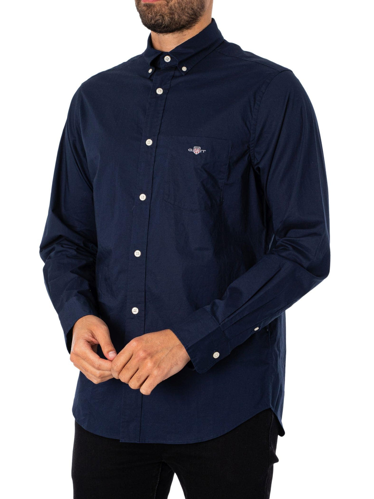 GANT Reg Poplin Shirt Camisa de Vestir, Marine, L para Hombre