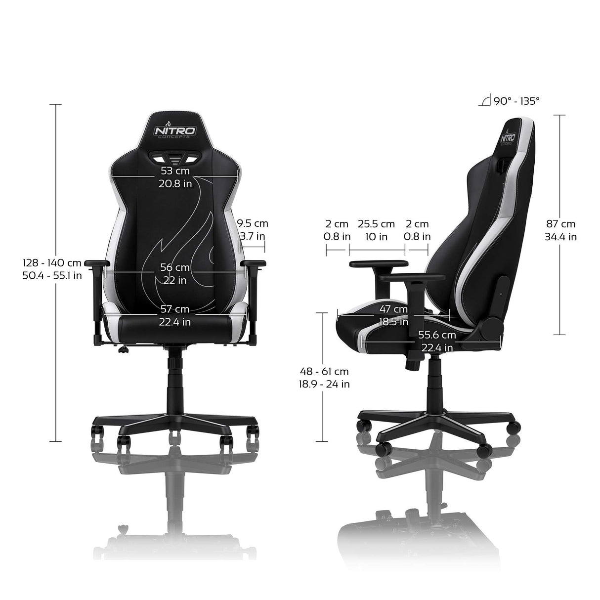 NITRO CONCEPTS Silla, Piel sintética de Poliuretano, Radiant White, 56 x 57 x 140 cm