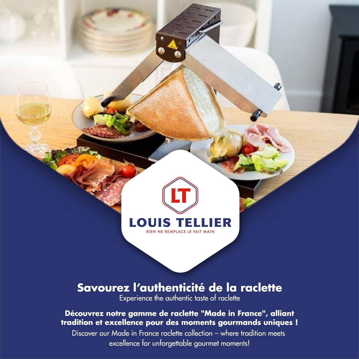 Louis Tellier - Máquina de Raclette Brézière® Signature Inox y Madera - 1/4 o 1/6 de Queso - 1-4 Pers - Rampas de Calentamiento Ajustables en Altura y Plegables - 230V - Made in France