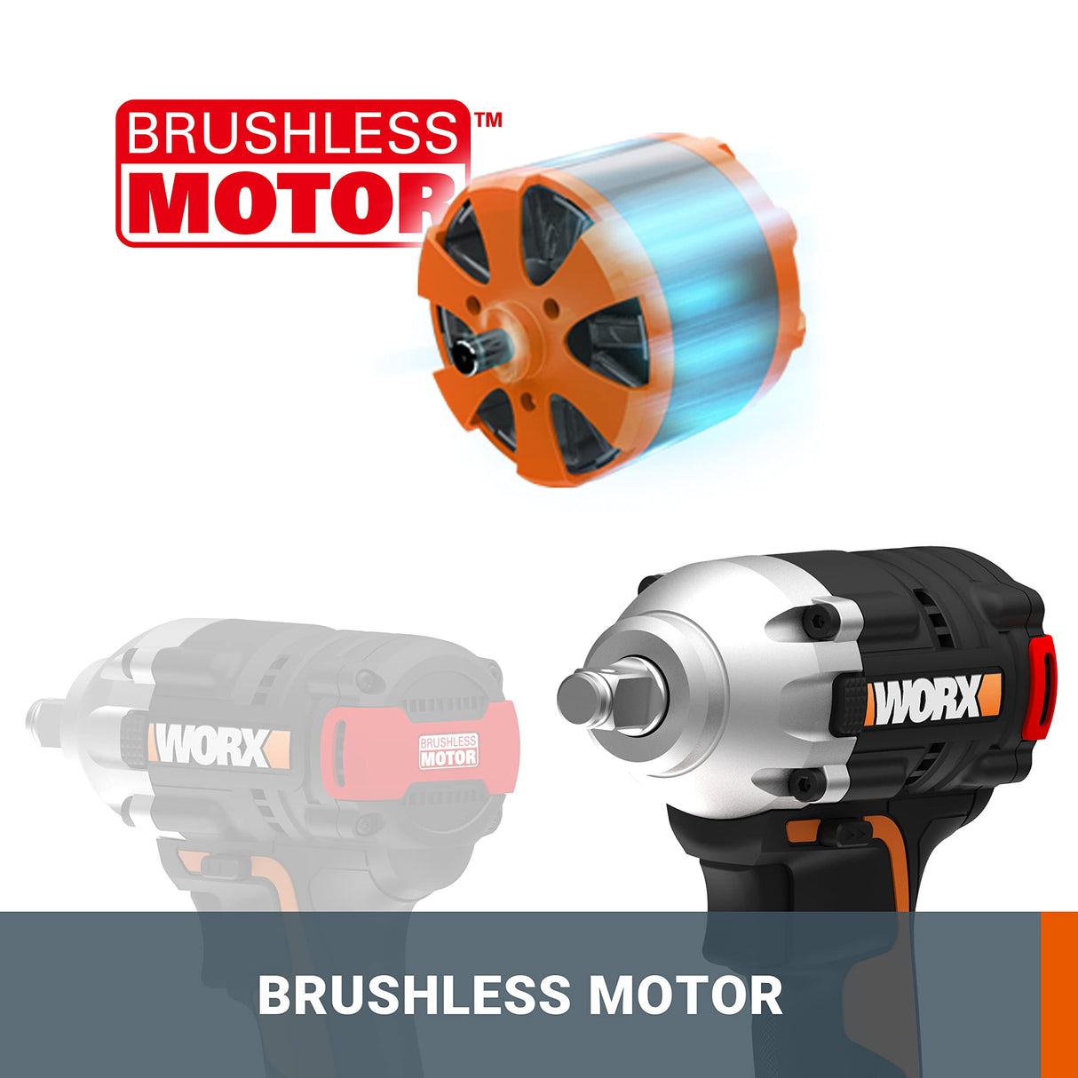 WORX Atornillador de Impacto Brushless 20V PowerShare | WX272-2 baterías | motor sin escobillas, 3 velocidades variables, Luz LED