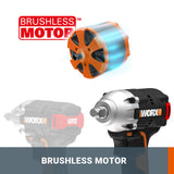 WORX Atornillador de Impacto Brushless 20V PowerShare | WX272-2 baterías | motor sin escobillas, 3 velocidades variables, Luz LED