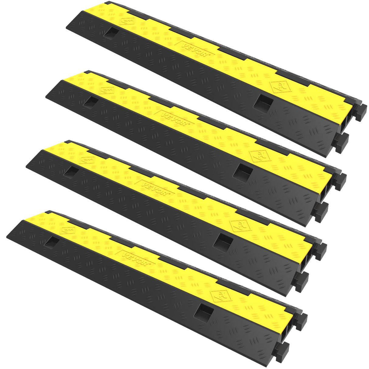 VEVOR Rampa de Protección de Cable 4 Piezas 2 Vías Canaleta Pasacables de Suelo 3,2x3,1cm Protector de Cables de Caucho y PVC Capacidad de Carga 4,989kg Cubiertas de suelo para Cables Negro y Amarillo