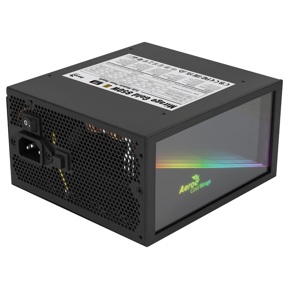 Aerocool MIRAGEGOLD 850W Fuente de Alimentación PC Modular RGB 80 Plus Gold, Condensadores Japoneses