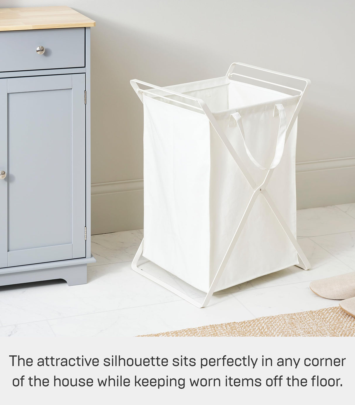Yamazaki Home Laundry - Cesta de ropa para el hogar, forro de acero + algodón, aleación, blanco, L