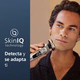 Philips S9000 Prestige, Afeitadora Eléctrica Hombre, Máquina de Afeitar Barba en Seco y Mojado, Tecnología Levanta y Corta SkinIQ, Recortador de Precisión, Centro de Limpieza, Funda Premium, SP9841/32