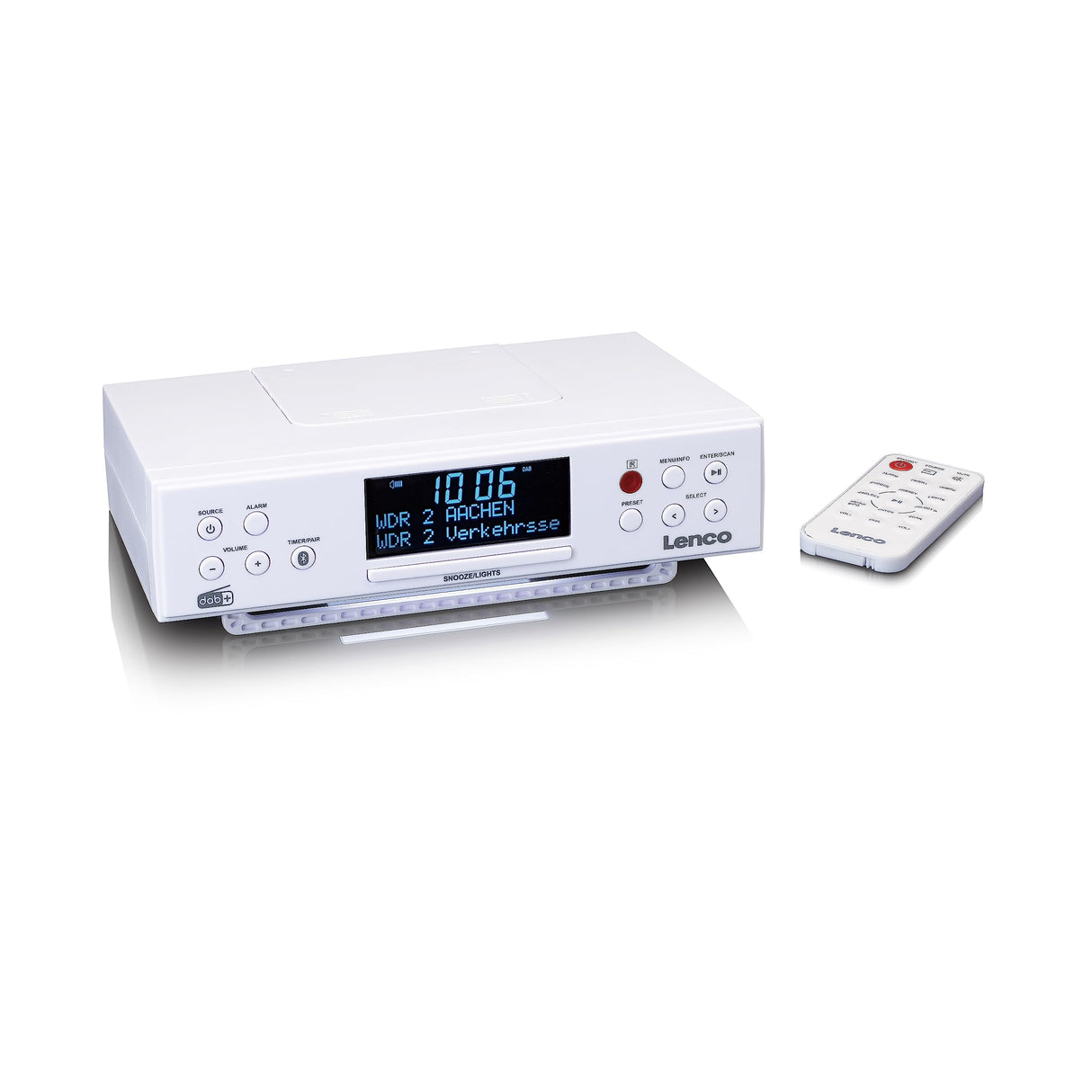 Lenco KCR-190 Radio de Cocina DAB+ - Bluetooth - PLL FM - 30 Presets de Emisoras - Pantalla y Luz LED - Temporizador - Alarma - Blanco