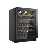 Haier Wine Bank 60 Series 6 HAKWBD 60 Vinoteca de integración de 44 botellas, 2 Zonas, Estantes de madera, Filtro Anti-UV, Refrigeración por Compresor, Display Digital, Iluminación LED, 38 dbA Negra