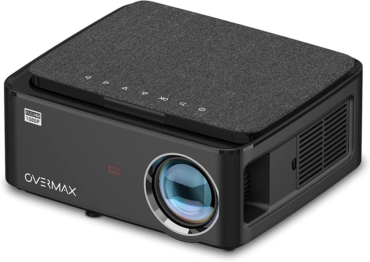 OVERMAX Proyector LED de 80 W con Pantalla de Espejo, Full HD 1080p hasta 200 Pulgadas, Altavoz Integrado, Sistema Android 9.0, duración de la lámpara: 50.000 Horas, Wi-Fi, Bluetooth, 2 HDMI, 2 USB,