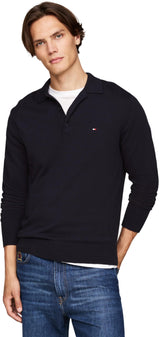 Tommy Hilfiger Jersey Hombre Pima Cashmere con Cuello de Polo, Azul (Desert Sky), XXL