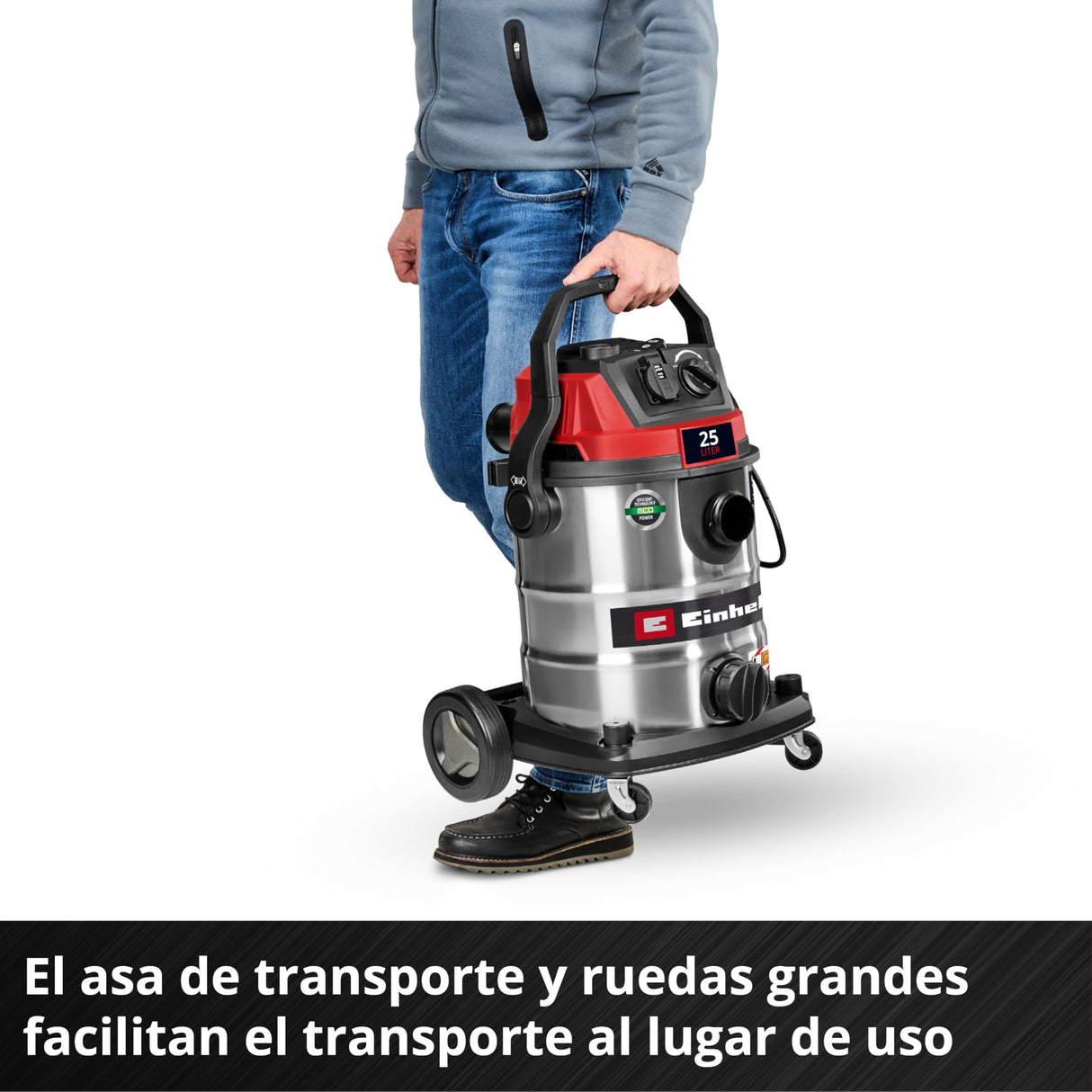 Einhell Aspirador en seco y húmedo TE-VC 2580 SACL (1100 W, Potencia de aspiración 200 mbar, depósito 25 l, Clase de protección al Polvo L, Filtro HEPA, Limpieza de filtros, Toma aut., Accesorios)